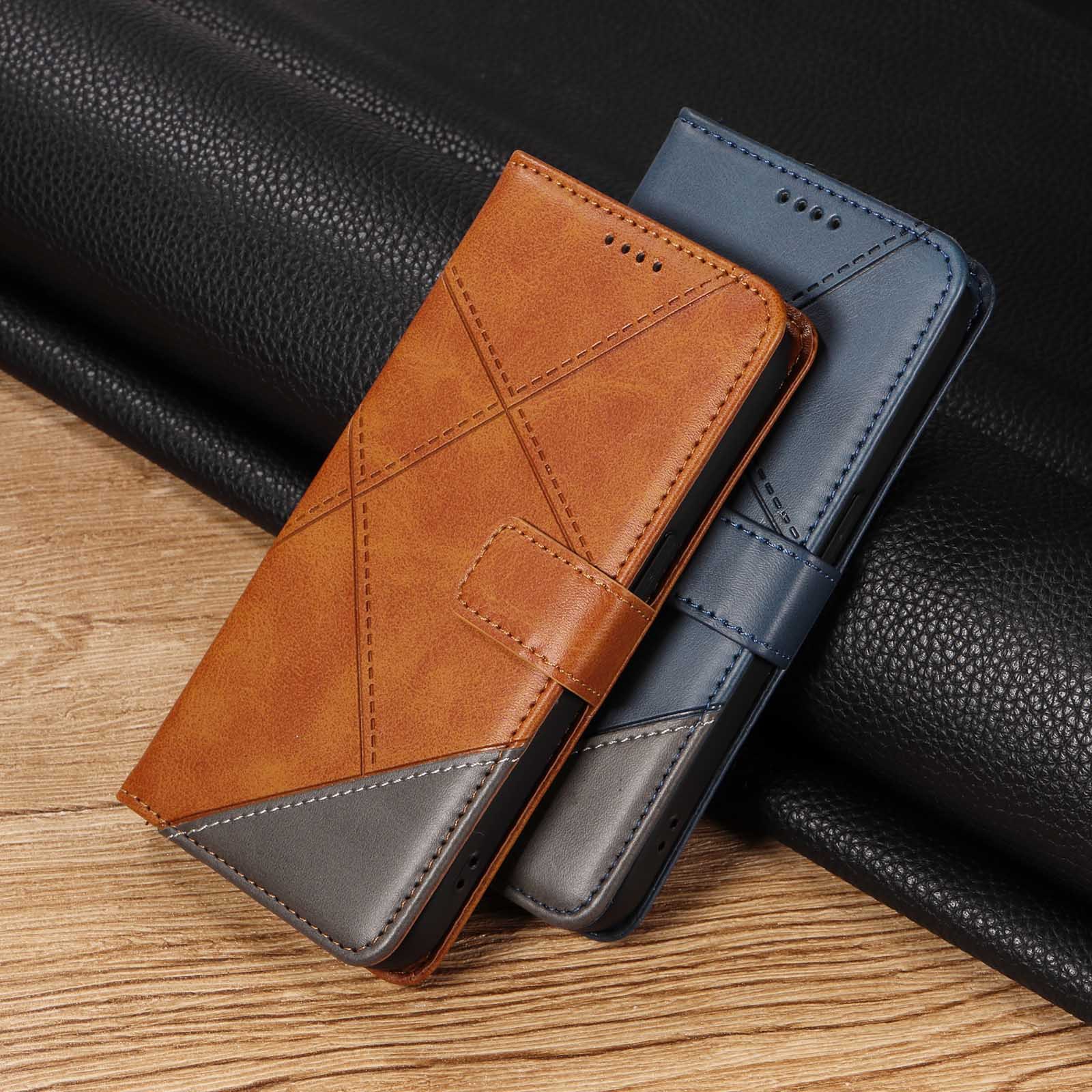 适用三星Xcover7手机壳A35双色拼接皮套A24菱形格纹A25保护套A13翻盖A71全包A50插卡A91磁扣A55条纹皮壳