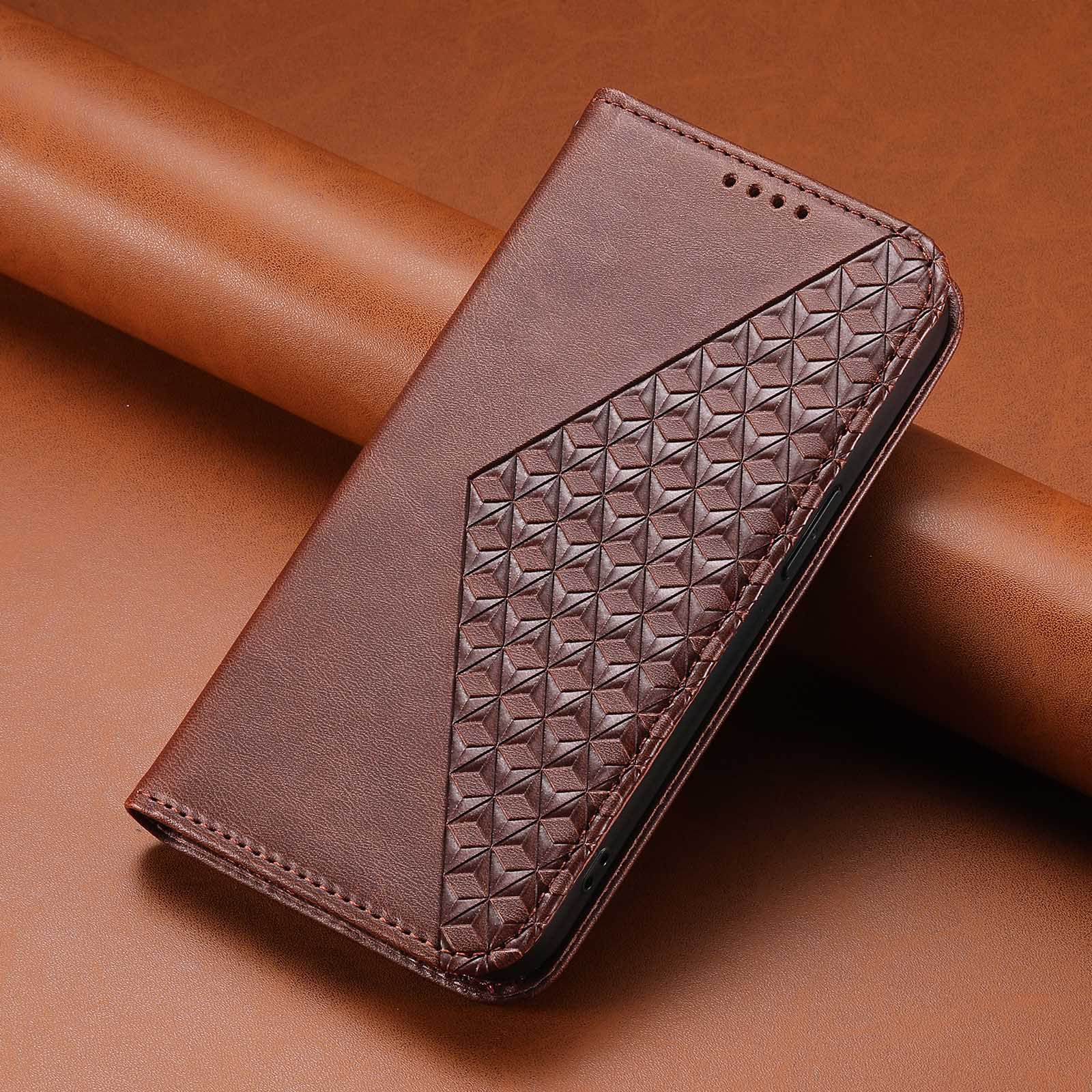 适用三星Xcover7手机壳S24 Ultra钱夹皮套S23FE菱形小牛纹皮套A25磁吸翻盖S22 Plus格纹保护套A54插卡A13防摔