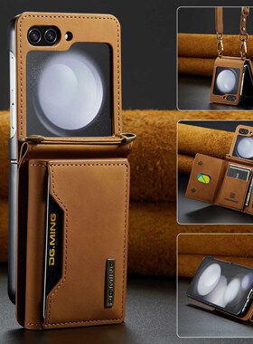 DG.Ming适用三星Z Flip5/6三折卡包手机壳Flip4斜挎插卡皮套7翻盖Flip3复古纹时尚保护套W23Flip折叠屏皮壳