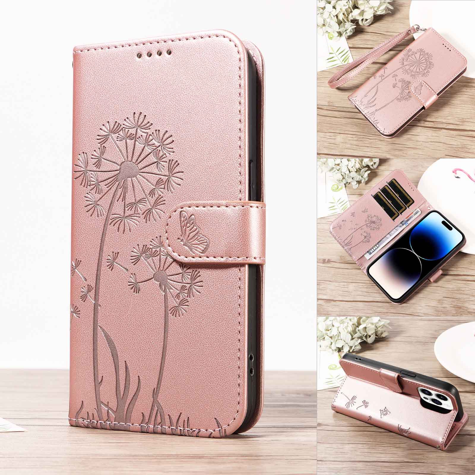 适用摩托G75压花蒲公英手机壳edge50Fusion磁扣G45翻盖Moto G84蝴蝶保护套G85全包X50 Ultra钱夹插卡皮壳