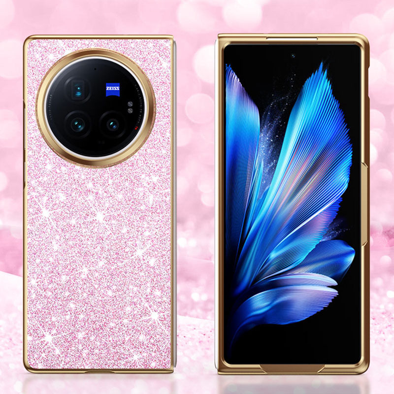 适用VIVO X Fold2潮女星钻闪粉手机壳贴皮壳X Fold 3Pro时尚电镀折叠屏保护套
