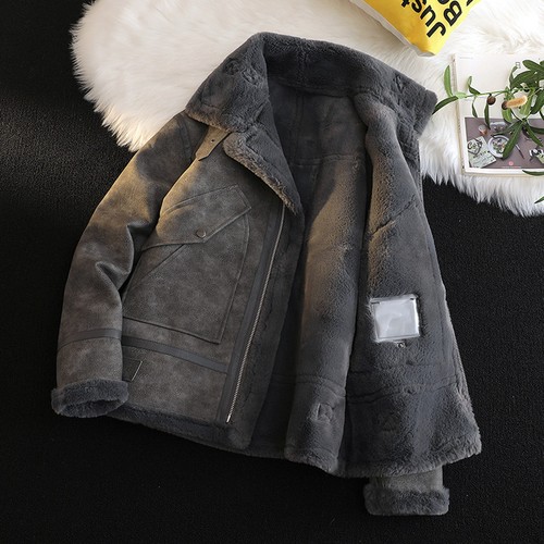 加绒加厚翻领机车服羊羔毛皮袄