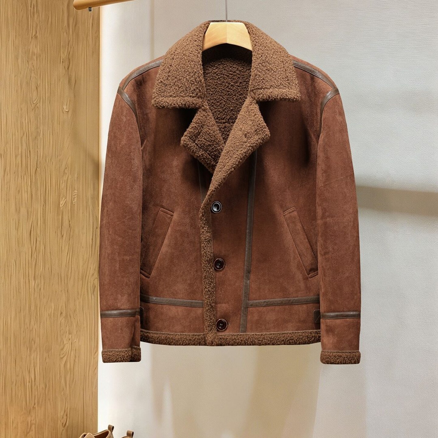 皮毛一体男士冬季大码加绒加厚夹克短款机车服男装羊羔毛棉衣外套