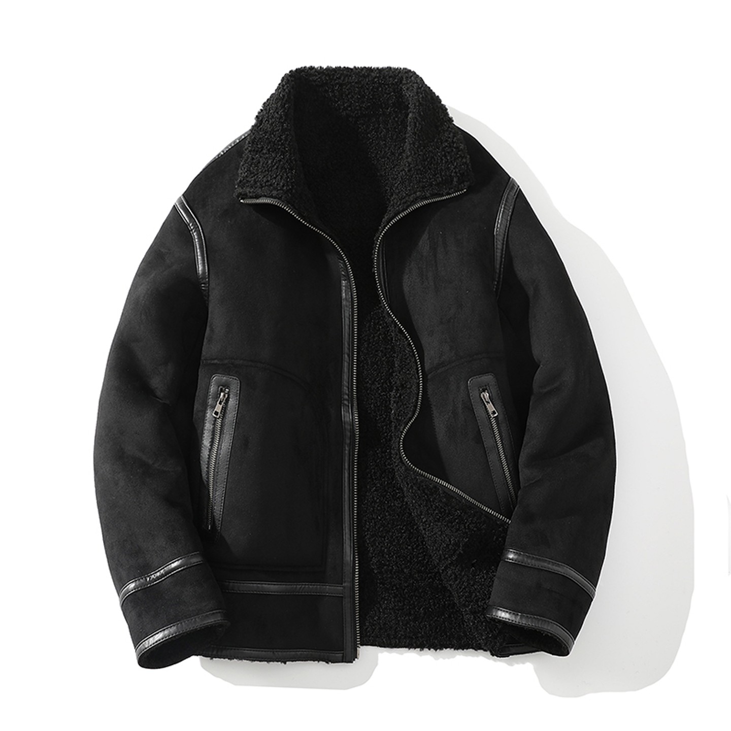皮毛一体男士冬季大码加绒加厚夹克短款机车服男装羊羔毛棉衣外套