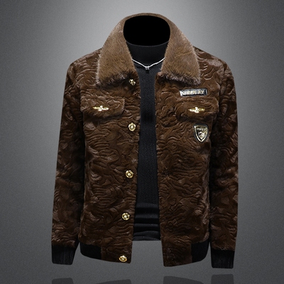 海宁金貂绒外套男皮毛一体