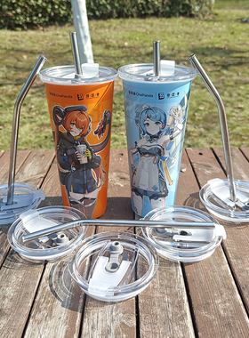 适配茶百道绝区零杯盖联名PP杯盖子奥菲丝席德盖子配件密封吸管盖