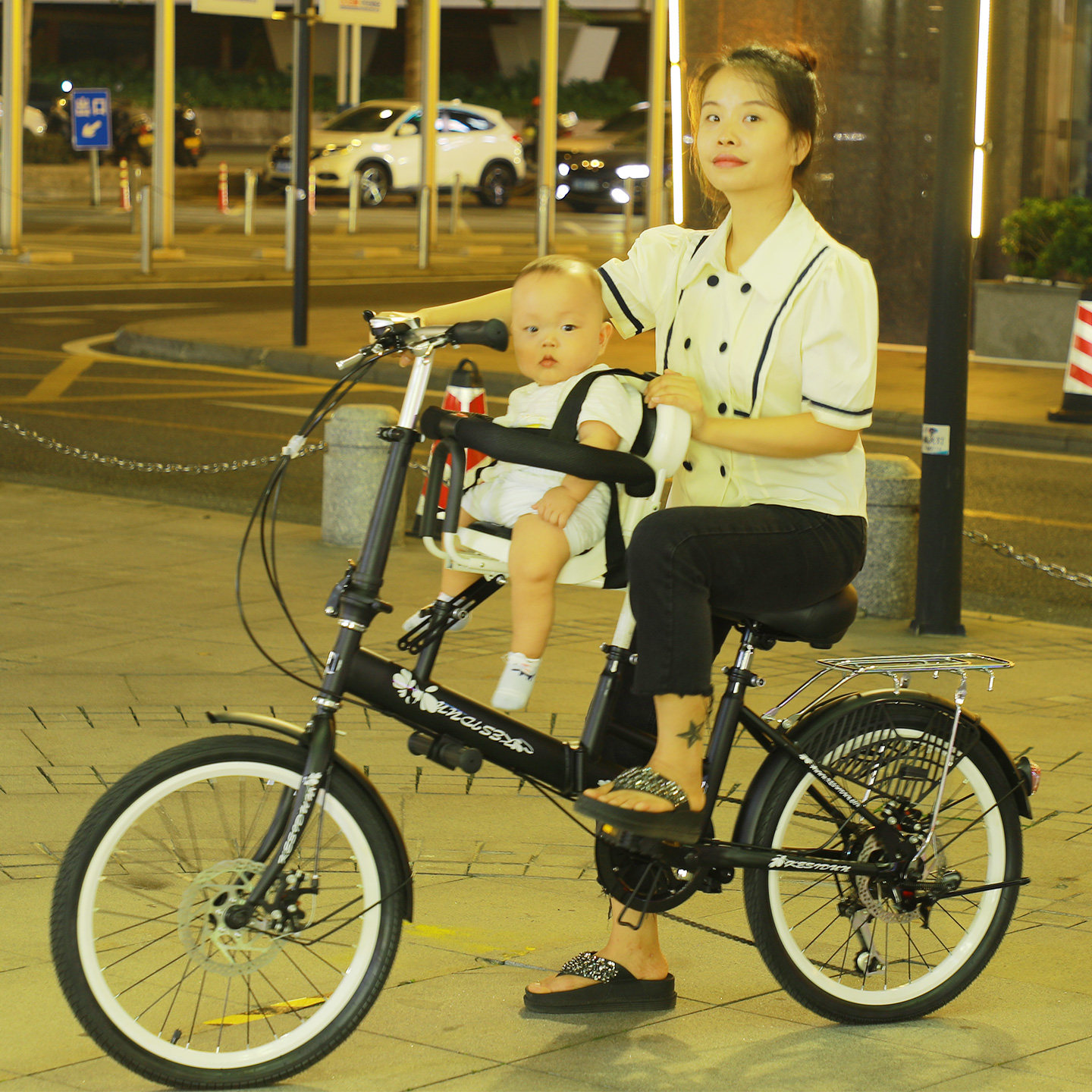 亲子自行车带小孩母子车20寸变速童车碟刹妈妈折叠围栏可载小孩车