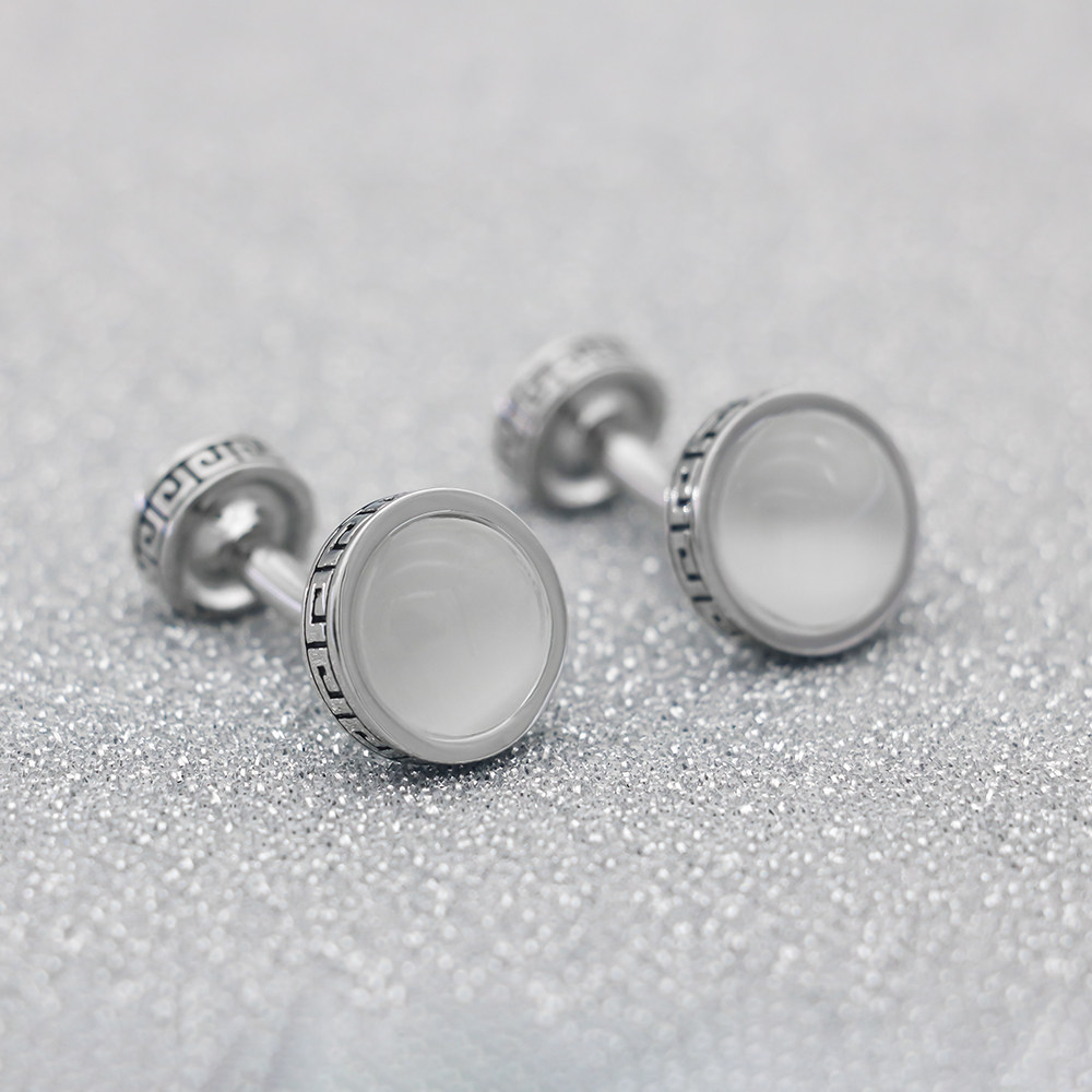 백옥 고양이 눈 커프스 단추 패셔너블한 럭셔리 프랑스 셔츠 턱시도 소매 스터드로 장식된 독창적인 복고풍 옻칠 만리장성 패턴