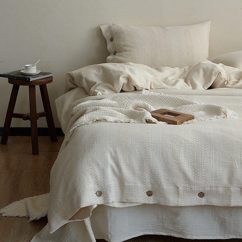 20%亚麻80%纯棉透气干爽四件套蓬松学生宿舍三件套日式轻奢高级感