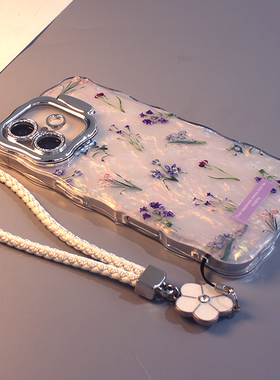 贝壳纹紫色牵牛花适用苹果16手机壳iPhone15promax镜头膜全包14新款13简约ins小清新甜美16pro硅胶防摔硬壳女