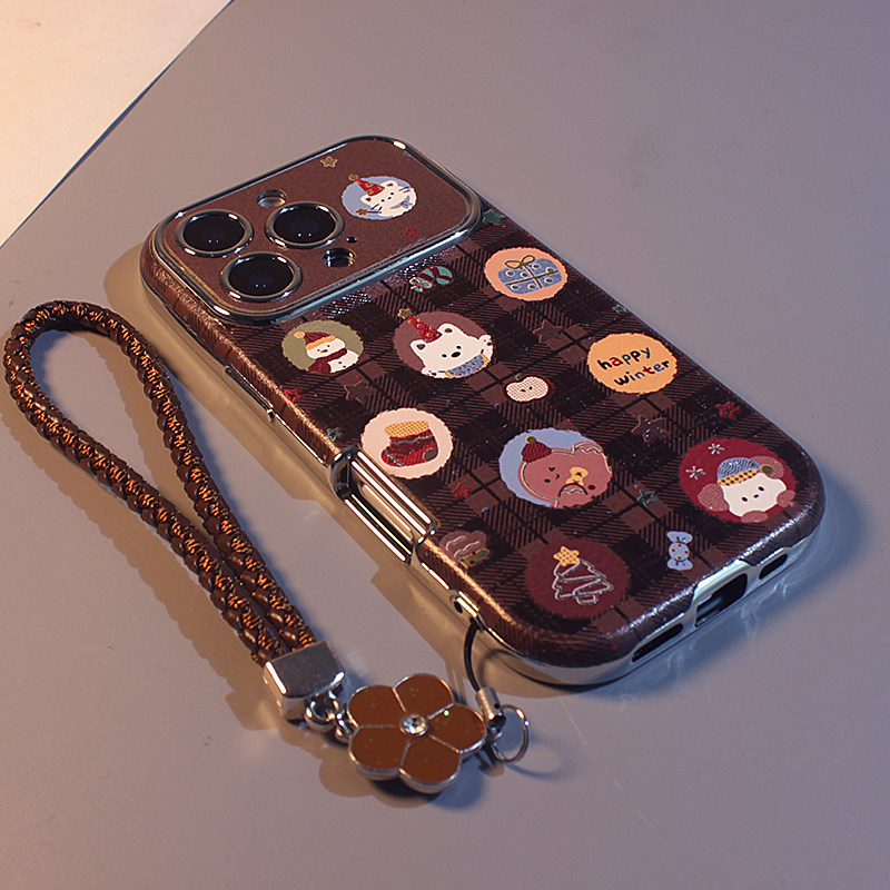 棕色格纹圣诞小狗适用于iPhone17/16/15/14/13手机壳iPhone17promax新款可爱16pro全包防摔17pro卡通保护套女