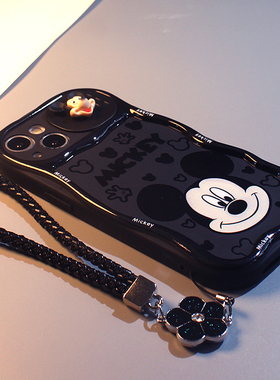 可爱黑色米奇适用苹果15手机壳iPhone16pro max推拉窗卡通14新款可爱11个性情侣12硅胶全包14pro防摔软壳13女