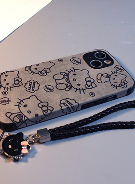 古巴皮质kt猫咪适用iPhone12/13/14/15苹果11promax手机壳xr女17新款14promax全包14plus可爱防摔14pro软壳16