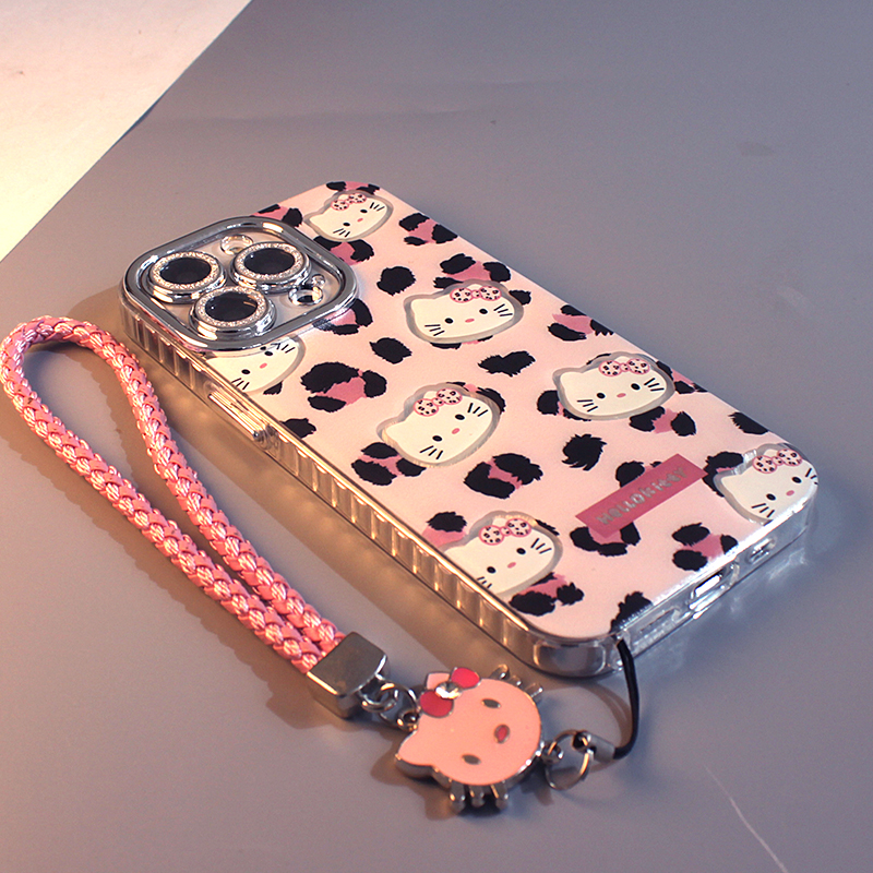 粉豹纹凯蒂猫适用苹果卡通手机壳