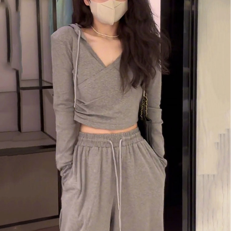 休闲阔腿裤两件套装女春秋套装女