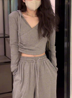 休闲阔腿裤两件套装女春秋套装女