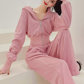 春秋季 卫衣跑步服两件套女潮 运动服港风显高搭配套装 拉链连帽薄款