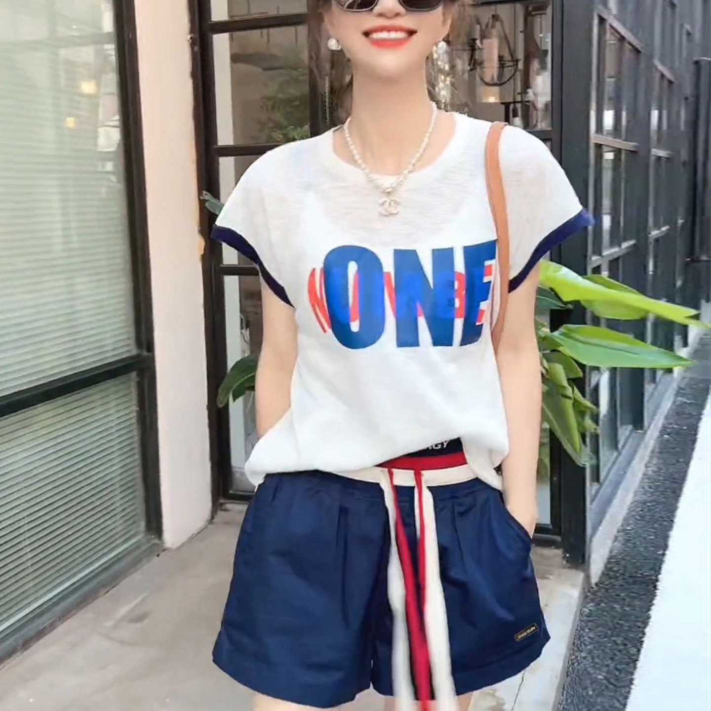 时尚减龄休闲运动服套装女2026夏季新款字母印花短袖短裤两件套潮