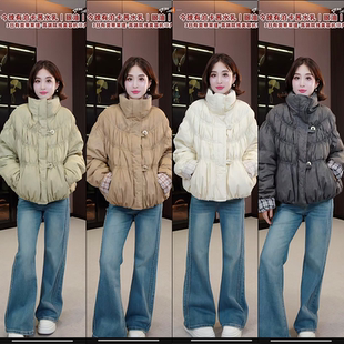 抽褶拼格纹立领羽绒外套 法式 M62 辰大嗓严选