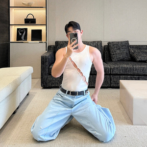 小众设计师个性金属环镂空百搭无袖背心两色T2376 P65图片