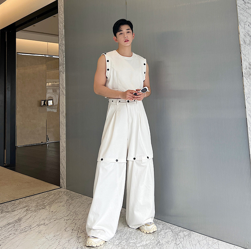 原创小众设计师柳丁扣背心可拆卸廓腿裤套装男女两色M2344P180，男装背心/马甲，电商C212