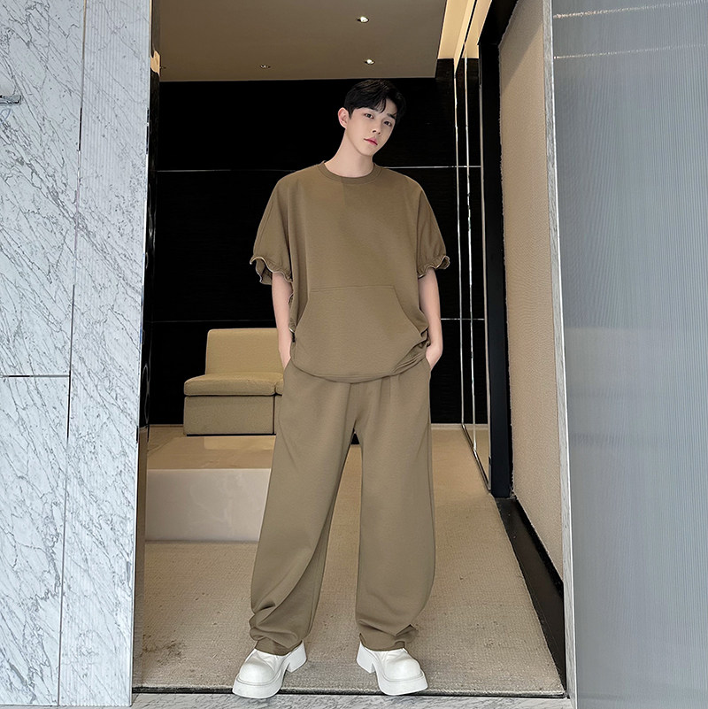 原创设计师拉链波浪边个性两穿卫衣休闲弯刀阔腿裤套装2467P235,男装休闲套装,电商C212