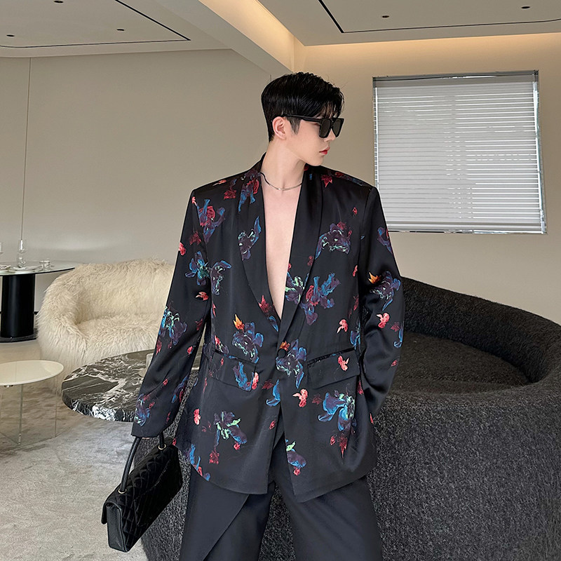 小众设计师法式复古油画花廓形西装外套W2456P110,男装西服套装,电商C212