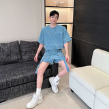 小众设计师复古美式短款上衣大口袋牛仔短裤套装两色2460P185，男装休闲套装，电商C212