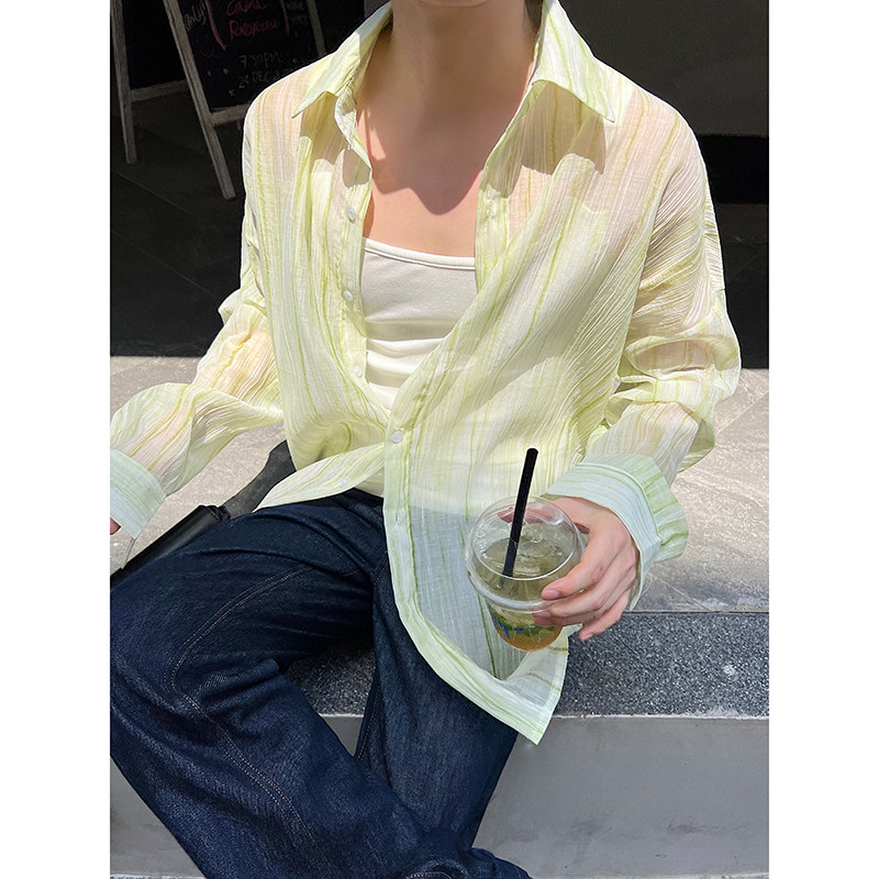 韩版小众透视扎染飘逸轻薄防晒长袖衬衫外两色Y104P80,男装防晒衣,电商C212