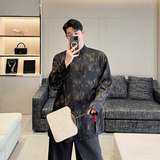 小众设计师新中式竹叶印花立领开叉衬衫外套2446P105，男装衬衫，电商C212