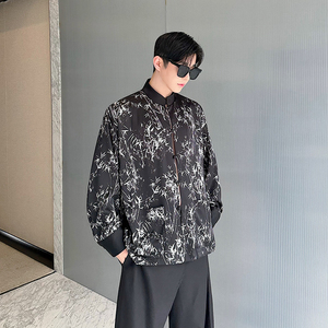 小众设计师新中式竹叶印花立领衬衫外套 2457 P90图片
