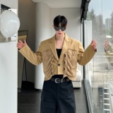 小众设计师双面料拼接短款西装夹克外套W2486P145，男装夹克，电商C212