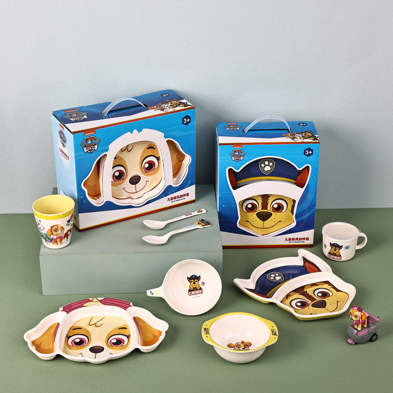 汪汪队儿童餐具套装可爱饭碗辅食杯子勺子宝宝辅食碗分格餐盘礼盒