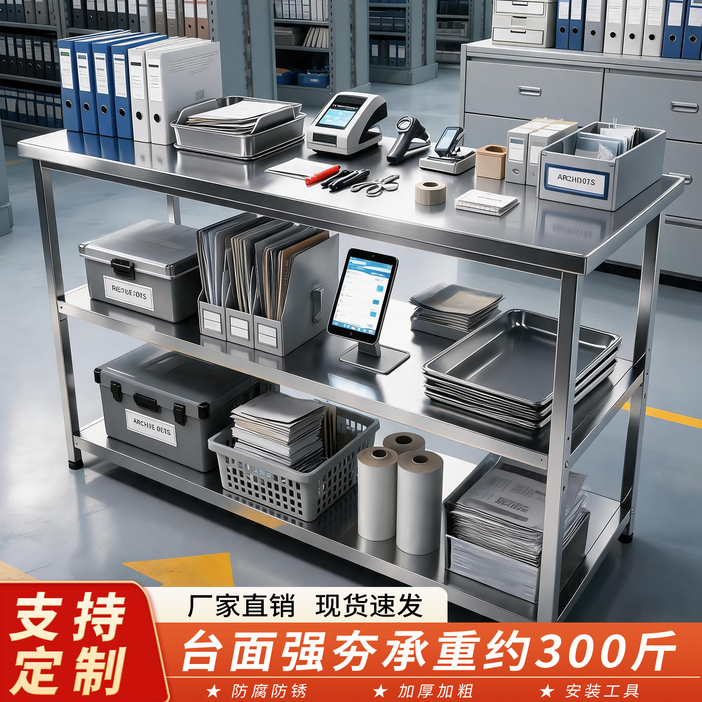不锈钢工业级操作台车间重型工作台桌面台面货架办公置物架收纳架图片