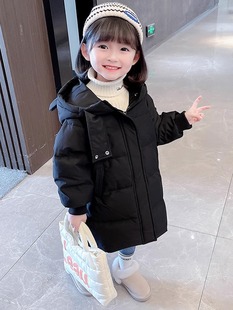韩版儿童棉服女宝秋冬季加厚棉衣中长款上衣外套冬装女童棉袄连帽