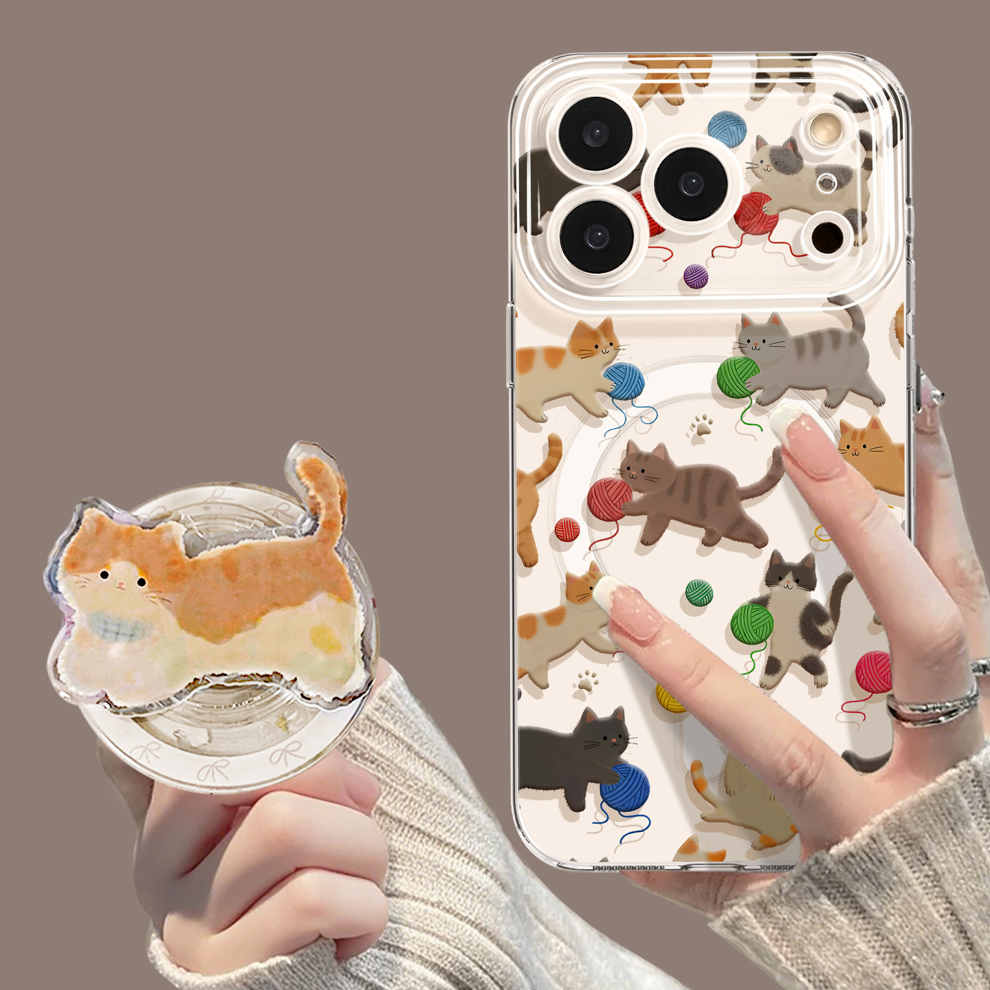 优思顿适用苹果17promax手机壳iphone17毛线球小猫16新款17air网红款14全包13可爱12磁吸透明15带支架17pro套