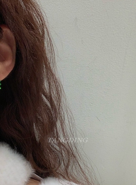 手作猫眼石绿色串珠耳环小众复古高级感耳圈简约冷淡风耳饰s925银