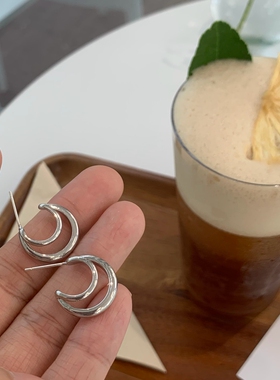 韩国ins风双层耳圈金属小众设计感高级气质百搭耳环简约时尚耳饰