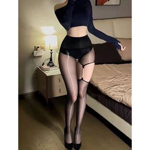 单侧钻链吊带连裤极光油亮黑丝吊带袜性感时尚不规则设计黑丝袜