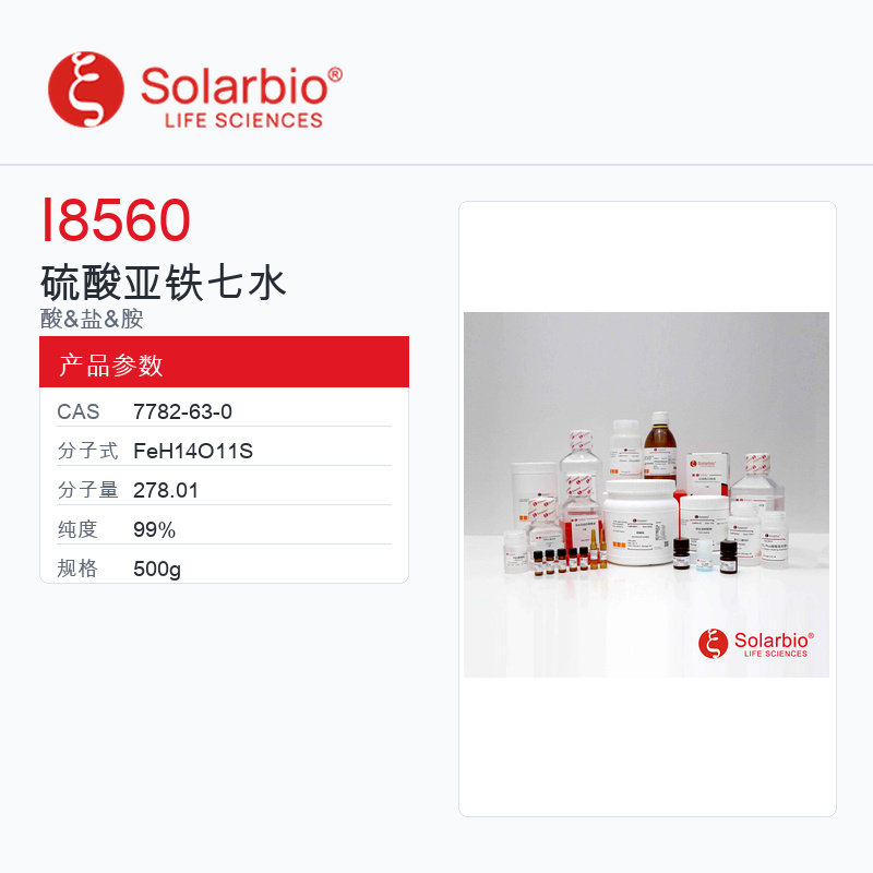 Solarbio 索莱宝 硫酸亚铁 七水 I8560-500g 99% - 实物图