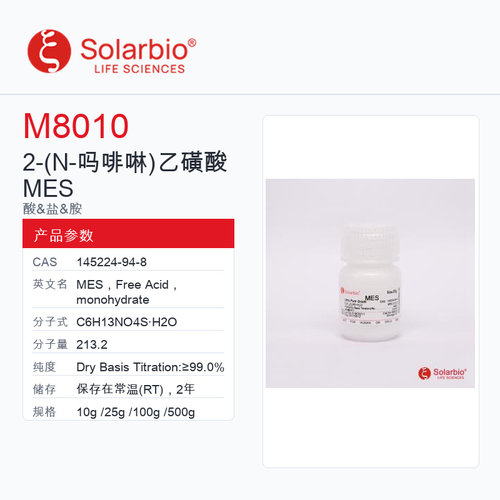 Solarbio 索莱宝 2- N-吗啡啉)乙磺酸 MES M8010-10g Dry Basis