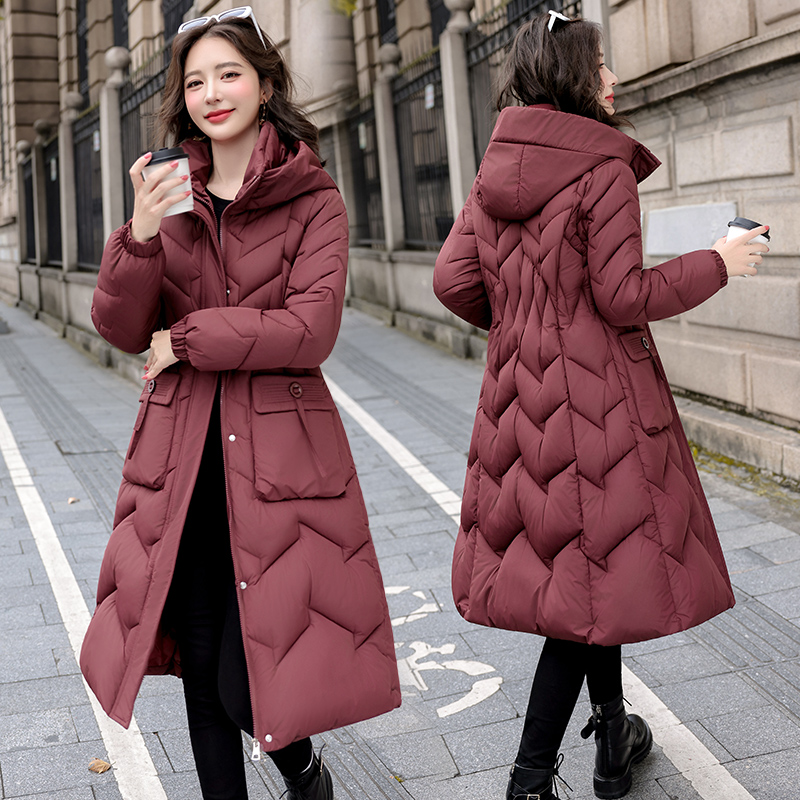 2025冬季新款中长款过膝羽绒棉服女外套时尚收腰显瘦棉衣加厚棉袄