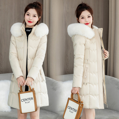 羽绒棉服女中长款2024冬季新款棉袄修身显瘦小个子加厚棉衣外套潮