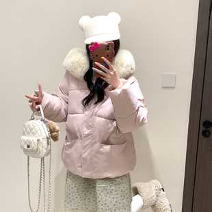 大毛领短款棉服女士新款棉衣宽松冬季加厚小个子学生连帽棉袄外套