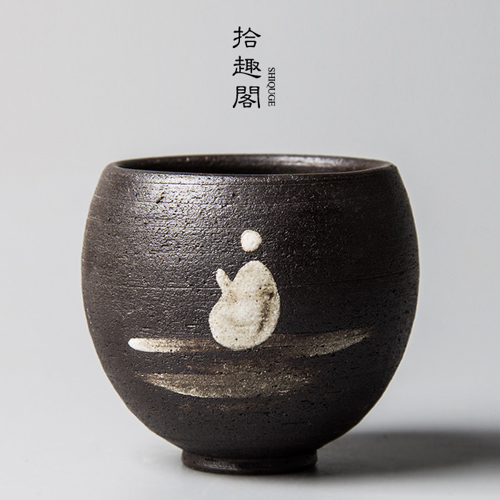手工禅意粗陶品茗杯 陶瓷主人杯闻香杯日式手绘茶杯 功夫茶具单杯