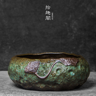 创意手工粗陶茶洗复古杯洗建水倒茶水盆笔洗陶瓷鱼缸花盆茶道零配