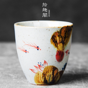 手工陶瓷茶杯手绘釉里红品茗杯复古中式闻香杯景德镇功夫茶具单杯
