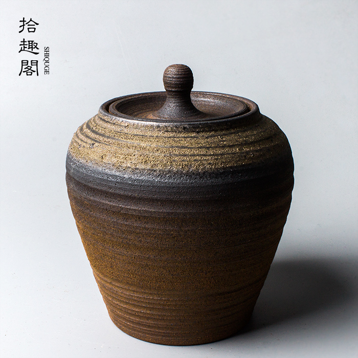粗陶茶叶罐 手工茶具复古陶瓷紫砂普洱茶醒茶罐 仿古柴烧小存茶罐