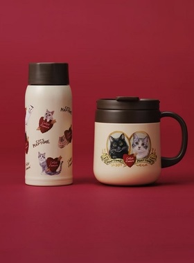 日本Afternoon tea猫眯不锈钢带盖保温杯软萌小清新包Cat's Nap