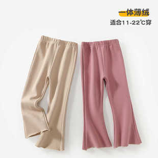 女童春秋冬季加绒加厚薄绒小女孩抗寒保暖长裤子儿童外穿微喇叭裤